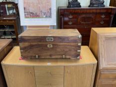 Small brass bound Campaign trunk, 29cm by 69.5cm by 34cm.