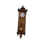 Victorian walnut and ebonised double weight Vienna wall clock, 123cm.