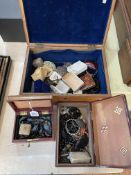 Three boxes of vintage jewellery including jet.