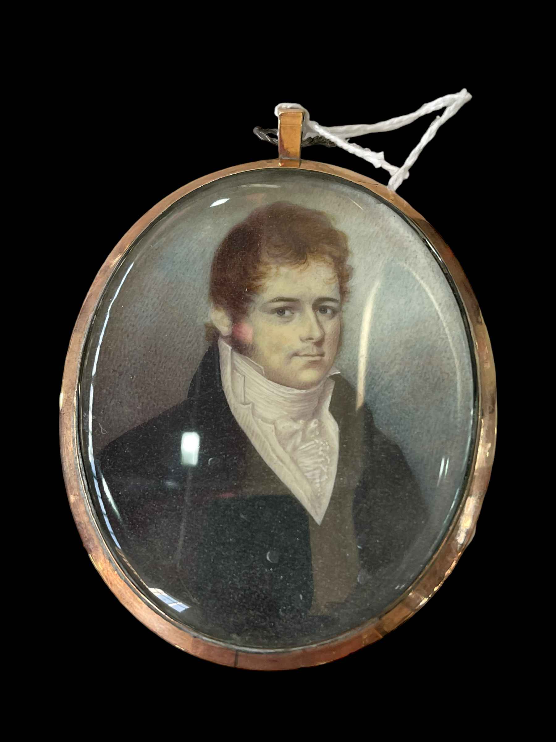 19th Century miniature of a gentleman with hair memorial verso, 8cm by 6.5cm.
