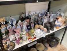 Collection of various figures including Nao, Lladro, Franklin, Doulton Golfer character jug, etc.