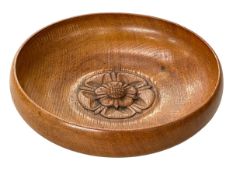 Oak bowl with Yorkshire Rose 'Guild of Yorkshire Craftsmen', 28cm diameter.