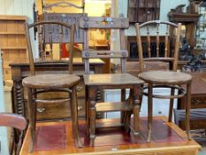 Arts & Crafts oak metamorphic chair - library steps and pair Bentwood chairs (3).