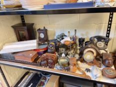 Vintage clocks inc vintage owl clock, barometers, smokers cabinet, tins, ornaments, etc.