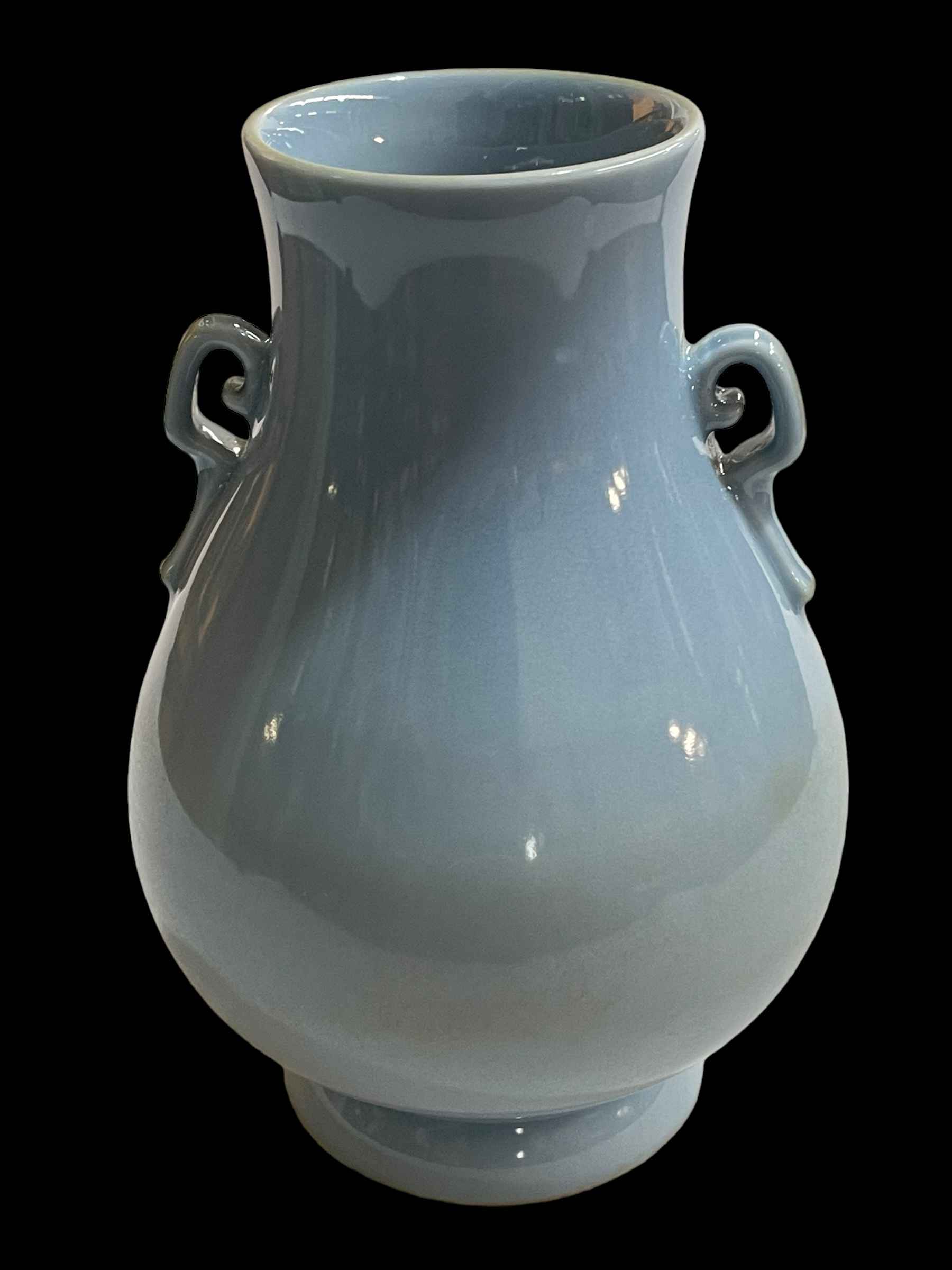 Chinese blue glazed two handled vase, seal mark, 28cm. - Image 2 of 3