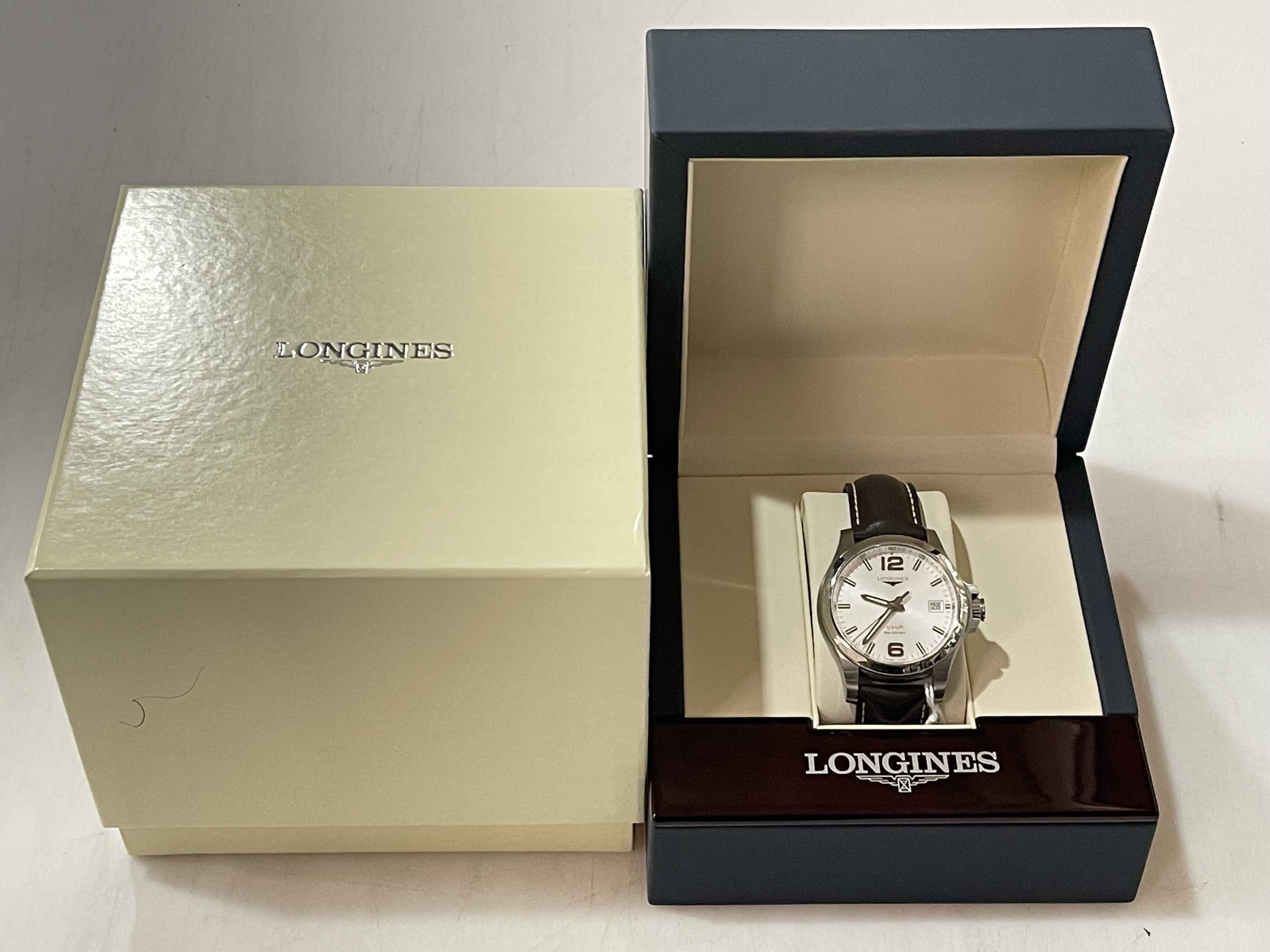 Longines gents Conquest VHP 5 bar date watch, with boxes and booklet.