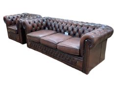 Winchester Furniture brown deep buttoned and studded leather three seater Chesterfield settee and