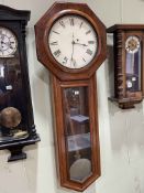 Victorian mahogany cased long trunk single weight wall clock, 137cm.