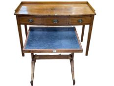 Victorian mahogany three drawer ¾ gallery backed bow front side table and Victorian mahogany