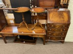 Bevan & Funnell mahogany four drawer serpentine front bureau, 94cm by 53cm by 42cm,