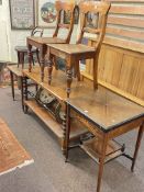 Victorian inlaid rosewood envelope card table, oak two tier dumb waiter,