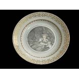 Chinese export saucer dish with monochrome shepherdess decoration, 23cm.