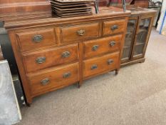 Oak Arts & Crafts pot cupboard, Edwardian inlaid mahogany music cabinet,