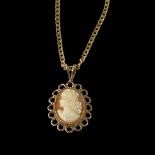 Two 9 carat gold chain necklaces, one with cameo pendant.