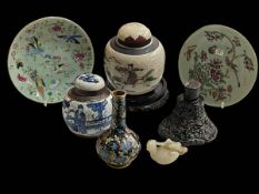 Chinese items including two Canton plates, Cloisonné vase, two ginger jars, etc (7).