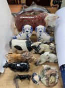 Melba Ware Bull, Beswick Bull, Lion, Dog and two Cats, Border Fine Arts Dog, etc.