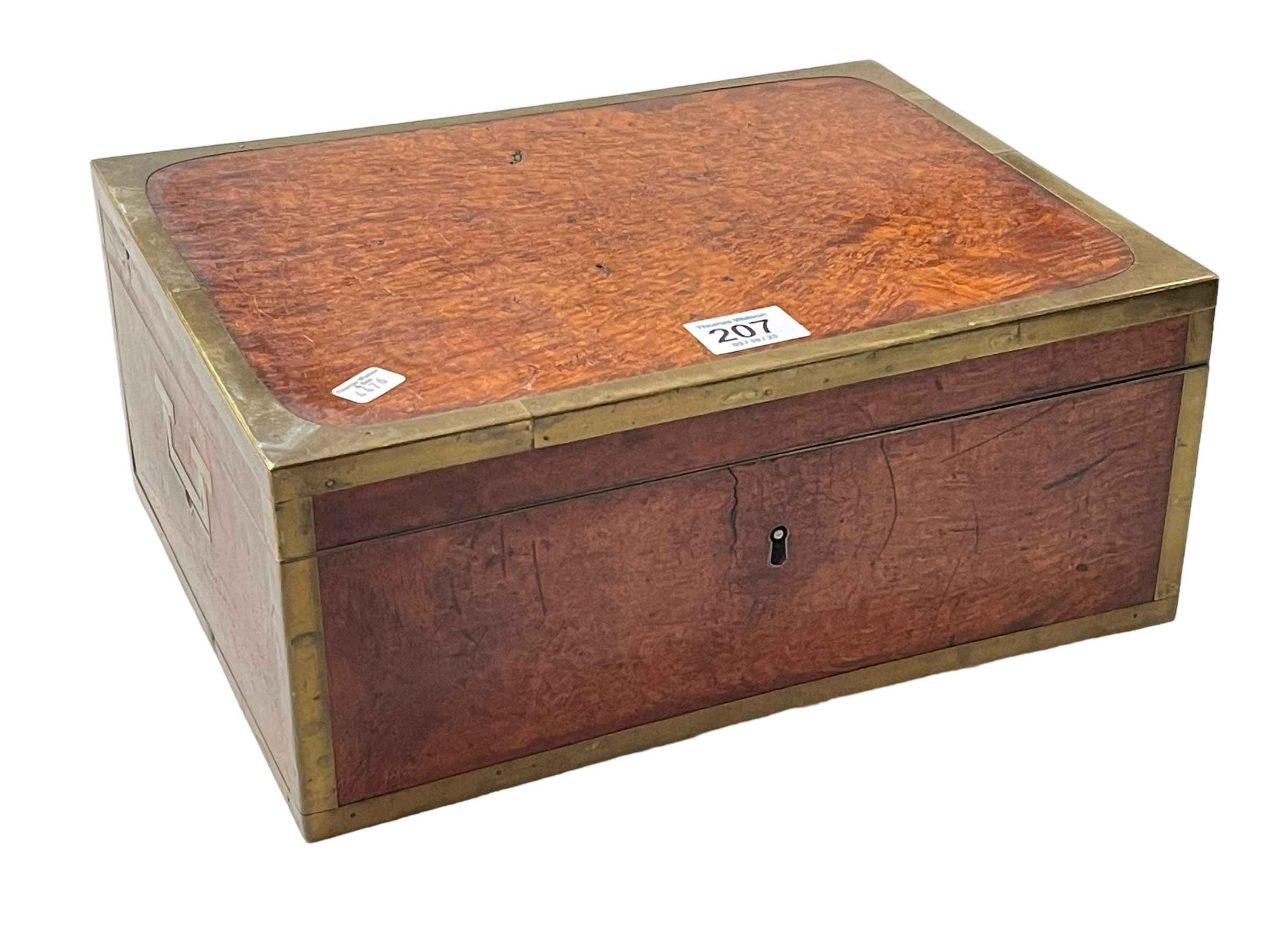 19th Century brass bound maple/burr wood toilet box.