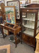 Edwardian mahogany single leaded glazed door bow front vitrine, 144.