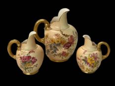 Three Royal Worcester graduated blushware jugs, shape number 1094, date codes circa 1915.