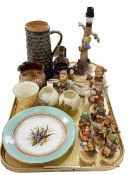 Tray lot with Hummel, Doulton stoneware and Worcester pieces (17).