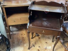 Edwardian inlaid mahogany single drawer bedside table and mahogany cabriole leg bedside pedestal