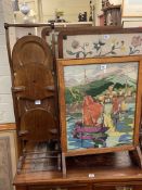 Two needlework folding table-screens, needlework fire screen,