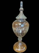 Victorian glass Bon-Bon lidded jar, 80cm high.