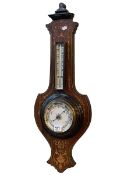 Victorian inlaid rosewood aneroid barometer-thermometer.