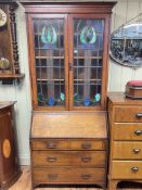 Early 20th Century oak leaded glazed bureau bookcase, 215cm by 98cm by 47cm.