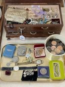 Collection of costume jewellery, wristwatches, coins, etc.