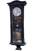 Victorian ebonised single weight Vienna style wall clock, 98cm.