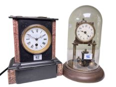 Victorian slate and mantel clock and anniversary clock under dome.