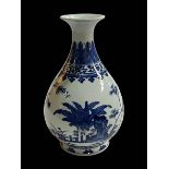 Chinese blue and white baluster vase with ferns and trees, seal mark, 28cm.
