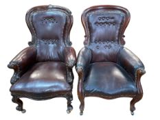 Two Victorian mahogany framed armchairs.