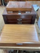 Mahogany cutlery cabinet, canteen of community plate cutlery and canteen of fish eaters.