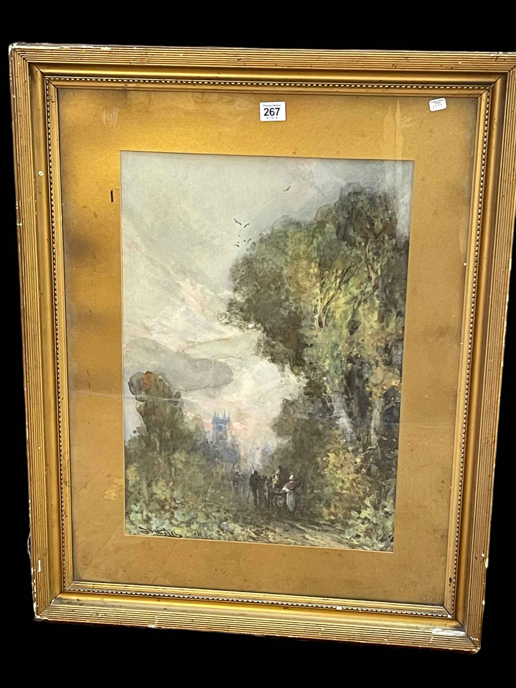 Frank Wasley, Figures Passing Through a Wooded Landscape, signed lower left, 53cm by 37cm,