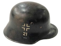 WWI helmet marked 464549, and bayonet.