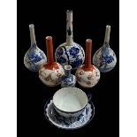 Six Chinese spill vases and cup and saucer.
