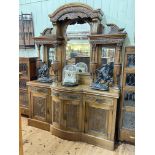 Late Victorian carved oak mirror back sideboard,