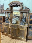 Late Victorian carved oak mirror back sideboard,