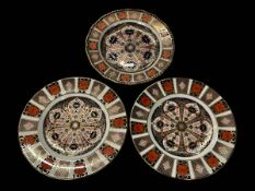 Royal Crown Derby Imari plate with gadroon border and two 9 inch plates (3).