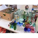 Collection of Victorian glass floats, Victorian eye baths, glass storage jars, etc.