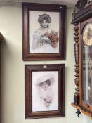 Balliol Salmon, pair female portrait sketches, in oak frames.
