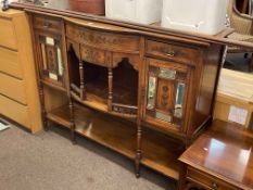 Late Victorian bow front centre parlour cabinet, 103cm by 138cm by 45cm.