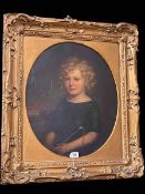 19th Century oval oil on canvas of Girl with a Riding Crop in gilt frame,