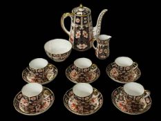 Royal Crown Derby Imari coffee set with six cups and saucers, coffee pot, sugar and cream (15).