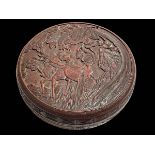 Chinese red cinnabar box and cover, 26cm diameter.