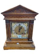 Victorian architectural oak and gilt framed bracket clock, 42cm high.