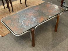 In the manner of Roger Capron Mid-Century rectangular coffee table, 39cm by 108cm by 56cm.