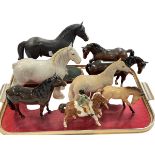 Eight Beswick horses including Girl on Pony.